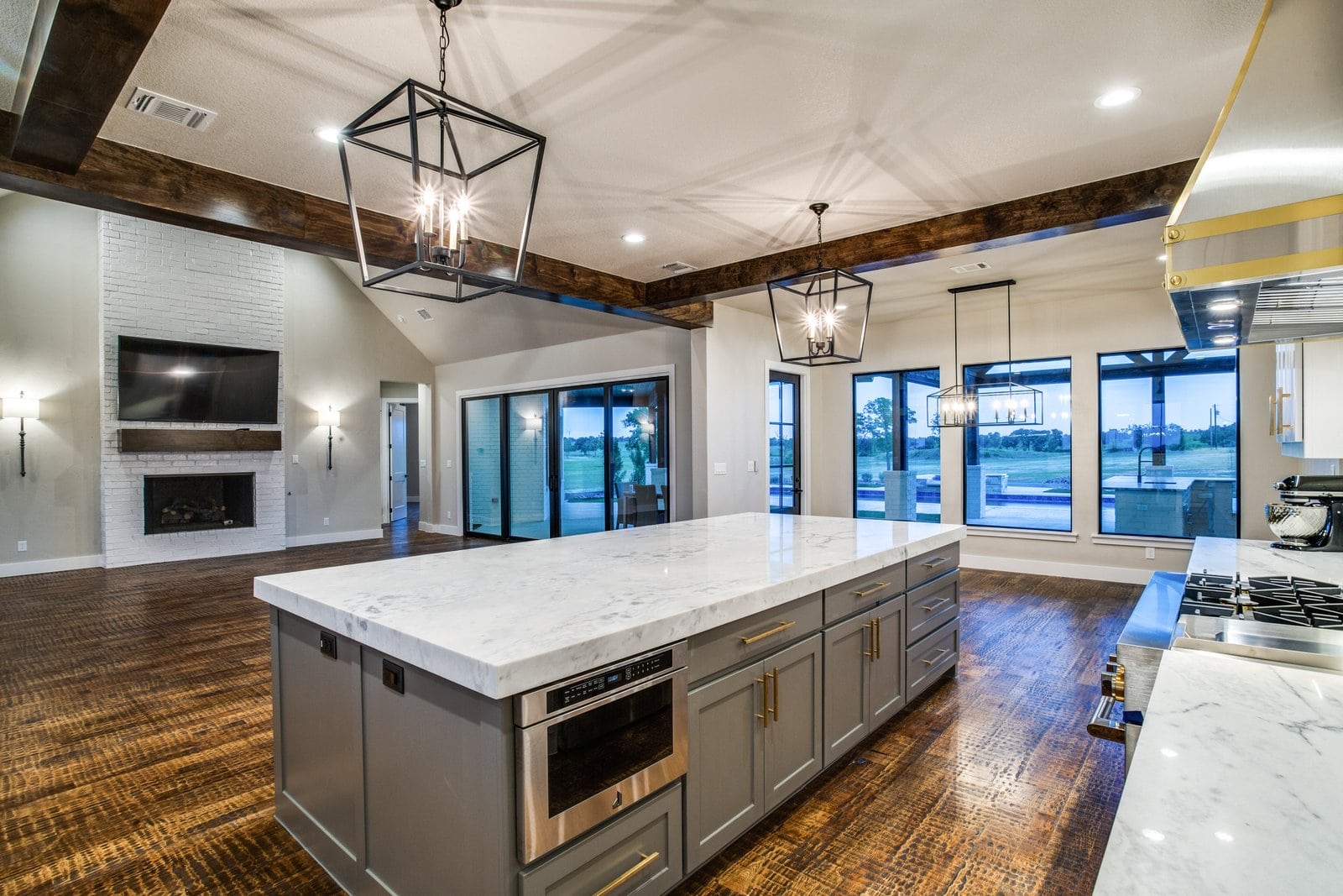Kitchen and living space at Modern Ranch