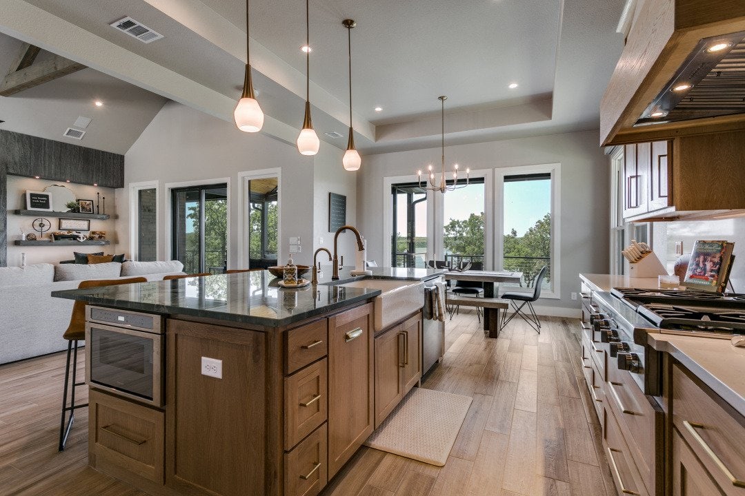 Kitchen finishes and island seating at The Gathering House